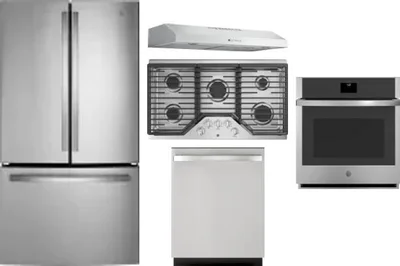 5 Piece Package Includes Refrigerator, Cooktop, Wall Oven, Hood And Dishwasher