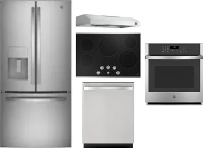 5 Piece Package Includes Refrigerator, Cooktop, Wall Oven, Hood And Dishwasher