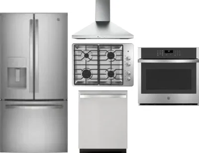 5 Piece Package Includes Refrigerator, Cooktop, Wall Oven, Hood And Dishwasher