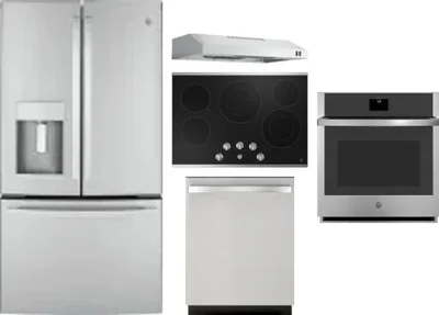 5 Piece Package Includes Refrigerator, Cooktop, Wall Oven, Hood And Dishwasher