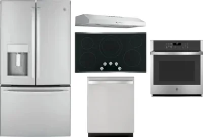 5 Piece Package Includes Refrigerator, Cooktop, Wall Oven, Hood And Dishwasher