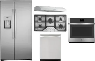 5 Piece Package Includes Refrigerator, Cooktop, Wall Oven, Hood And Dishwasher