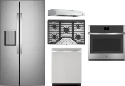 5 Piece Package Includes Refrigerator, Cooktop, Wall Oven, Hood And Dishwasher