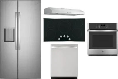 5 Piece Package Includes Refrigerator, Cooktop, Wall Oven, Hood And Dishwasher
