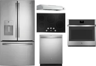 5 Piece Package Includes Refrigerator, Cooktop, Wall Oven, Hood And Dishwasher