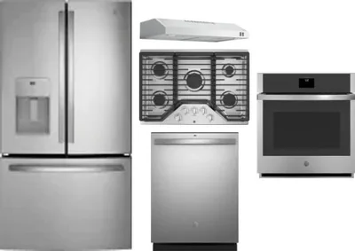 5 Piece Package Includes Refrigerator, Cooktop, Wall Oven, Hood And Dishwasher