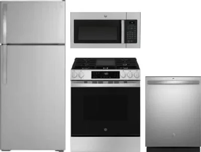 4 Piece Package Includes Refrigerator, Range, Microwave And Dishwasher