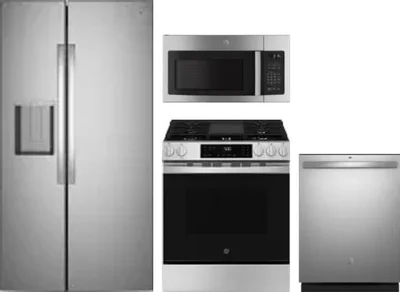4 Piece Package Includes Refrigerator, Range, Microwave And Dishwasher