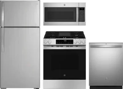 4 Piece Package Includes Refrigerator, Range, Microwave And Dishwasher