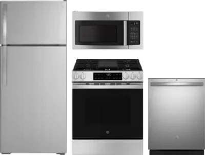 4 Piece Package Includes Refrigerator, Range, Microwave And Dishwasher