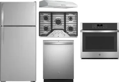 5 Piece Package Includes Refrigerator, Cooktop, Wall Oven, Hood And Dishwasher