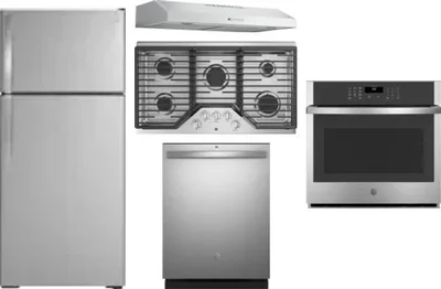 5 Piece Package Includes Refrigerator, Cooktop, Wall Oven, Hood And Dishwasher