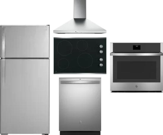 5 Piece Package Includes Refrigerator, Cooktop, Wall Oven, Hood And Dishwasher