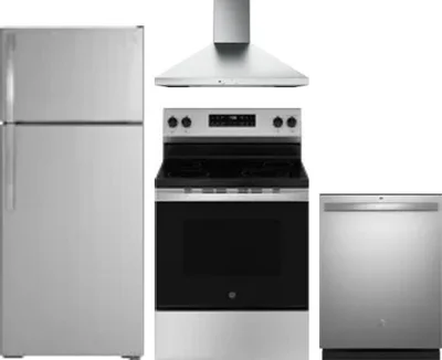 4 Piece Package Includes Refrigerator, Range, Hood And Dishwasher