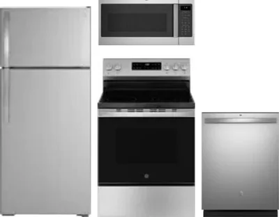 4 Piece Package Includes Refrigerator, Range, Microwave And Dishwasher
