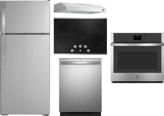 5 Piece Package Includes Refrigerator, Cooktop, Wall Oven, Hood And Dishwasher