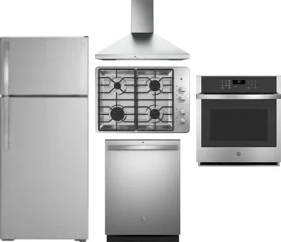 5 Piece Package Includes Refrigerator, Cooktop, Wall Oven, Hood And Dishwasher