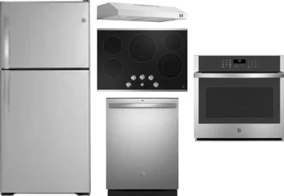 5 Piece Package Includes Refrigerator, Cooktop, Wall Oven, Hood And Dishwasher