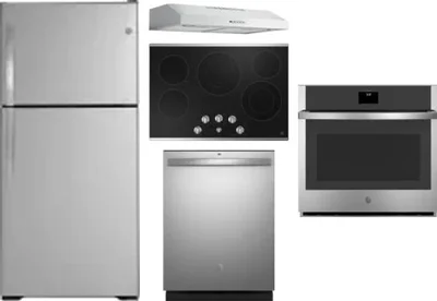 5 Piece Package Includes Refrigerator, Cooktop, Wall Oven, Hood And Dishwasher