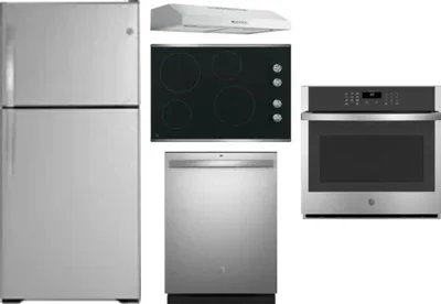 5 Piece Package Includes Refrigerator, Cooktop, Wall Oven, Hood And Dishwasher