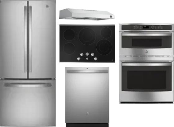 5 Piece Package Includes Refrigerator, Cooktop, Wall Oven, Hood And Dishwasher