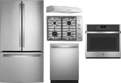 5 Piece Package Includes Refrigerator, Cooktop, Wall Oven, Hood And Dishwasher
