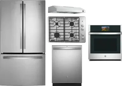 5 Piece Package Includes Refrigerator, Cooktop, Wall Oven, Hood And Dishwasher
