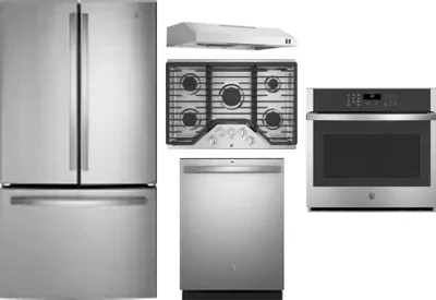 5 Piece Package Includes Refrigerator, Cooktop, Wall Oven, Hood And Dishwasher