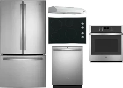5 Piece Package Includes Refrigerator, Cooktop, Wall Oven, Hood And Dishwasher