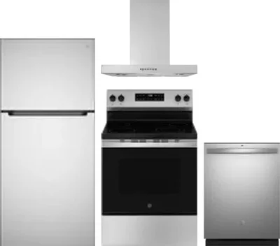 4 Piece Package Includes Refrigerator, Range, Hood And Dishwasher