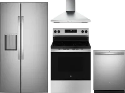 4 Piece Package Includes Refrigerator, Range, Hood And Dishwasher