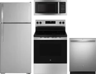 4 Piece Package Includes Refrigerator, Range, Microwave And Dishwasher