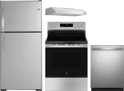 4 Piece Package Includes Refrigerator, Range, Hood And Dishwasher