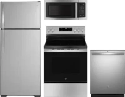 4 Piece Package Includes Refrigerator, Range, Microwave And Dishwasher