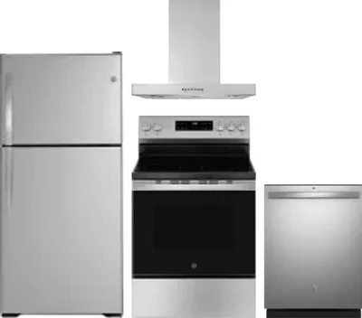 4 Piece Package Includes Refrigerator, Range, Hood And Dishwasher