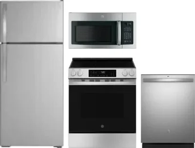 4 Piece Package Includes Refrigerator, Range, Microwave And Dishwasher