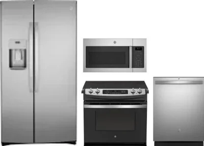 4 Piece Package Includes Refrigerator, Range, Microwave And Dishwasher