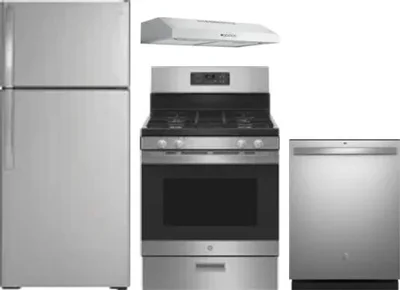 4 Piece Package Includes Refrigerator, Range, Hood And Dishwasher