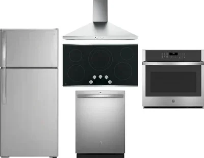 5 Piece Package Includes Refrigerator, Cooktop, Wall Oven, Hood And Dishwasher