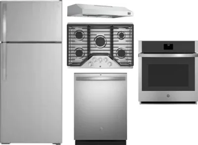 5 Piece Package Includes Refrigerator, Cooktop, Wall Oven, Hood And Dishwasher
