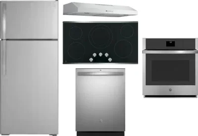 5 Piece Package Includes Refrigerator, Cooktop, Wall Oven, Hood And Dishwasher