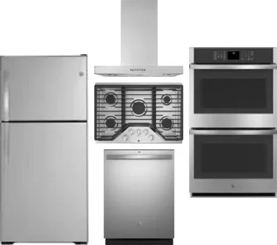 5 Piece Package Includes Refrigerator, Cooktop, Wall Oven, Hood And Dishwasher