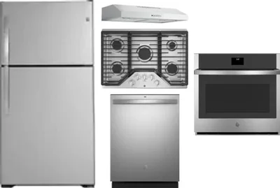 5 Piece Package Includes Refrigerator, Cooktop, Wall Oven, Hood And Dishwasher