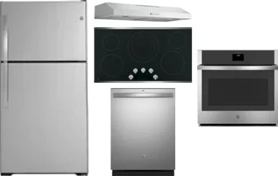 5 Piece Package Includes Refrigerator, Cooktop, Wall Oven, Hood And Dishwasher