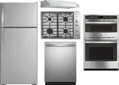 5 Piece Package Includes Refrigerator, Cooktop, Wall Oven, Hood And Dishwasher
