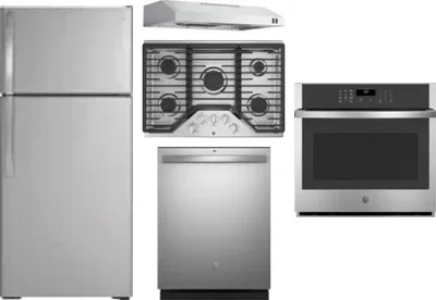 5 Piece Package Includes Refrigerator, Cooktop, Wall Oven, Hood And Dishwasher