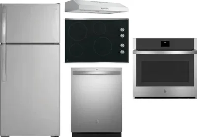5 Piece Package Includes Refrigerator, Cooktop, Wall Oven, Hood And Dishwasher