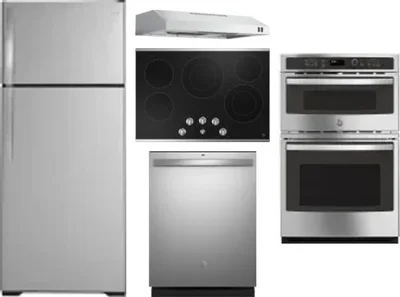 5 Piece Package Includes Refrigerator, Cooktop, Wall Oven, Hood And Dishwasher