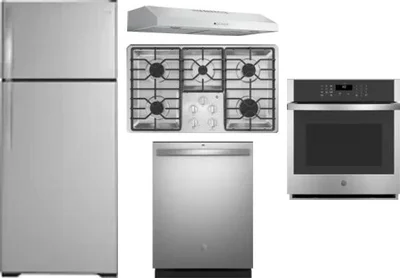 5 Piece Package Includes Refrigerator, Cooktop, Wall Oven, Hood And Dishwasher