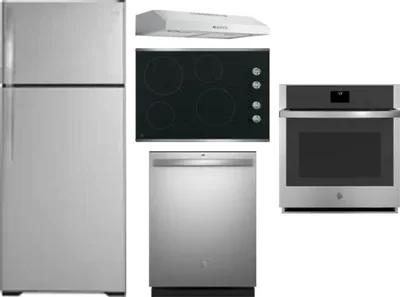 5 Piece Package Includes Refrigerator, Cooktop, Wall Oven, Hood And Dishwasher